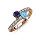 3 - Delise 5.00mm Round Blue Sapphire and Blue Topaz with Side Diamonds Bypass Ring 