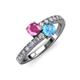 3 - Delise 5.00mm Round Pink Sapphire and Blue Topaz with Side Diamonds Bypass Ring 
