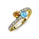 3 - Delise 5.00mm Round Citrine and Blue Topaz with Side Diamonds Bypass Ring 