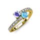 3 - Delise 5.00mm Round Tanzanite and Blue Topaz with Side Diamonds Bypass Ring 