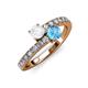 3 - Delise 5.00mm Round White Sapphire and Blue Topaz with Side Diamonds Bypass Ring 