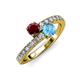 3 - Delise 5.00mm Round Ruby and Blue Topaz with Side Diamonds Bypass Ring 