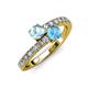 3 - Delise 5.00mm Round Aquamarine and Blue Topaz with Side Diamonds Bypass Ring 