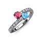 3 - Delise 5.00mm Round Pink Tourmaline and Blue Topaz with Side Diamonds Bypass Ring 
