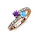 3 - Delise 5.00mm Round Amethyst and Blue Topaz with Side Diamonds Bypass Ring 