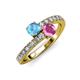 3 - Delise 5.00mm Round Blue Topaz and Pink Sapphire with Side Diamonds Bypass Ring 