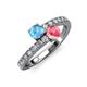 3 - Delise 5.00mm Round Blue Topaz and Pink Tourmaline with Side Diamonds Bypass Ring 