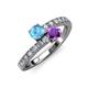 3 - Delise 5.00mm Round Blue Topaz and Amethyst with Side Diamonds Bypass Ring 