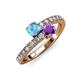 3 - Delise 5.00mm Round Blue Topaz and Amethyst with Side Diamonds Bypass Ring 