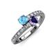 3 - Delise 5.00mm Round Blue Topaz and Iolite with Side Diamonds Bypass Ring 