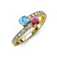 3 - Delise 5.00mm Round Blue Topaz and Rhodolite Garnet with Side Diamonds Bypass Ring 