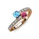 3 - Delise 5.00mm Round Blue Topaz and Rhodolite Garnet with Side Diamonds Bypass Ring 