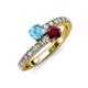 3 - Delise 5.00mm Round Blue Topaz and Ruby with Side Diamonds Bypass Ring 