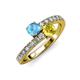 3 - Delise 5.00mm Round Blue Topaz and Yellow Sapphire with Side Diamonds Bypass Ring 