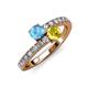 3 - Delise 5.00mm Round Blue Topaz and Yellow Sapphire with Side Diamonds Bypass Ring 