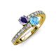 3 - Delise 5.00mm Round Iolite and Blue Topaz with Side Diamonds Bypass Ring 