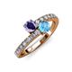 3 - Delise 5.00mm Round Iolite and Blue Topaz with Side Diamonds Bypass Ring 
