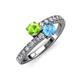 3 - Delise 5.00mm Round Peridot and Blue Topaz with Side Diamonds Bypass Ring 