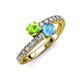 3 - Delise 5.00mm Round Peridot and Blue Topaz with Side Diamonds Bypass Ring 