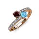 3 - Delise 5.00mm Round Red Garnet and Blue Topaz with Side Diamonds Bypass Ring 