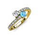 3 - Delise 5.00mm Round Diamond and Blue Topaz with Side Diamonds Bypass Ring 