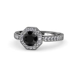 Aura Black and White Diamond Halo Engagement Ring Black and White Diamond Milgrain Womens Halo Engagement Ring ctw K White Gold