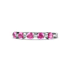 Keva Pink Sapphire Stone Wedding Band Round Pink Sapphire ctw Stone Bar Set Womens Wedding Band Stackable K White Gold