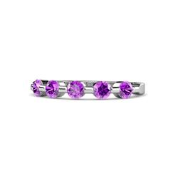 Keva Amethyst Stone Wedding Band Round Amethyst ctw Stone Bar Set Womens Wedding Band Stackable K White Gold