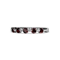Keva Red Garnet Stone Wedding Band Round Red Garnet ctw Stone Bar Set Womens Wedding Band Stackable Platinum