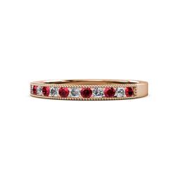 Ronia Ruby and Diamond Stone Wedding Band Ruby and Diamond Stone Channel Set Milgrain Womens Wedding Band Stackable ctw K Rose Gold
