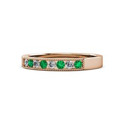 Gania Emerald and Diamond Stone Wedding Band Emerald and Diamond Stone Channel set Milgrain Womens Wedding Band Stackable ctw K Rose Gold