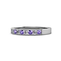 Gania Iolite and Diamond Stone Wedding Band Iolite and Diamond Stone Channel set Milgrain Womens Wedding Band Stackable ctw K White Gold