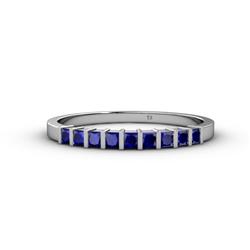Neria Blue Sapphire Stone Wedding Band Princess Cut Blue Sapphire ctw Stone Womens Wedding Band Stackable K White Gold