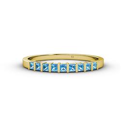Neria Blue Topaz Stone Wedding Band Princess Cut Blue Topaz ctw Stone Womens Wedding Band Stackable K Yellow Gold