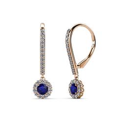 Ava Blue Sapphire and Diamond Halo Dangling Earrings Blue Sapphire and Diamond Womens Halo Drop and Dangle Earrings ctw K Rose Gold