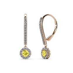 Ava Yellow Sapphire and Diamond Halo Dangling Earrings Yellow Sapphire and Diamond Womens Halo Drop and Dangle Earrings ctw K Rose Gold