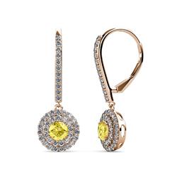 Mavra Yellow Sapphire and Diamond Double Halo Dangling Earrings Round Yellow Sapphire and Diamond Womens Double Halo Drop and Dangle Earrings ctw K Rose Gold