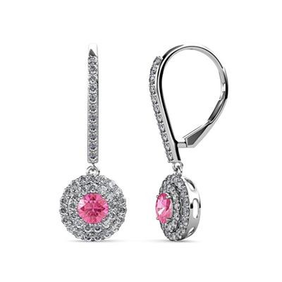 Mavra Pink Tourmaline and Diamond Double Halo Dangling Earrings