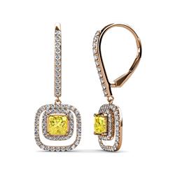 Turia Yellow Sapphire and Diamond Double Halo Dangling Earrings Princess Cut Yellow Sapphire and Diamond Double Halo Dangling Earrings ctw in K Rose Gold