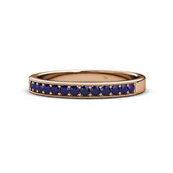 Janice Round Blue Sapphire Stone Wedding Band Round Blue Sapphire ctw Stone Milgrain Womens Wedding Band Stackable K Rose Gold
