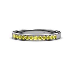 Janice Round Yellow Diamond Stone Wedding Band Round Yellow Diamond ctw Stone Milgrain Womens Wedding Band Stackable K White Gold