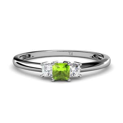 Eadlin Princess Cut Peridot and Diamond Three Stone Engagement Ring