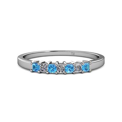 Evia Princess Cut Blue Topaz and Diamond Stone Wedding Band