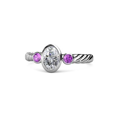 Carolyn ctw Natural GIA Certified Diamond Oval Shape x With Side Amethyst Three Stone Rope Ring