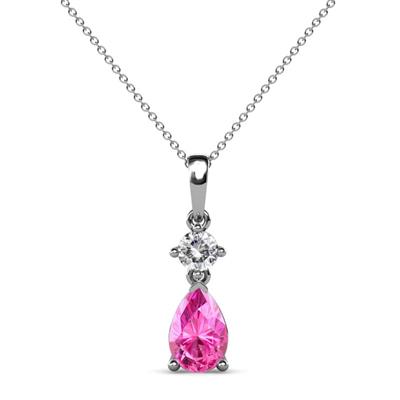 Zaila Pear Shape Pink Sapphire and Round Natural Diamond Two Stone Pendant