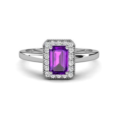Karah ctw Amethyst Emerald Shape x Accented Side Natural Diamond Halo Engagement Ring