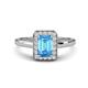 1 - Karah 0.88 ctw Blue Topaz Emerald Shape (6x4 mm) Accented Side Natural Diamond Halo Engagement Ring 