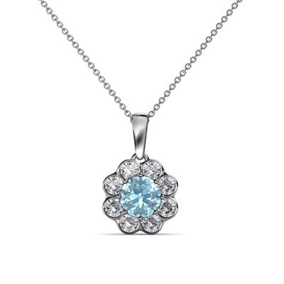 Urania ctw Aquamarine and Lab Grown Diamond Floral Halo Pendant