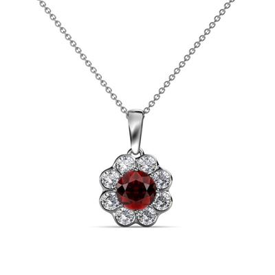 Urania ctw Red Garnet and Lab Grown Diamond Floral Halo Pendant