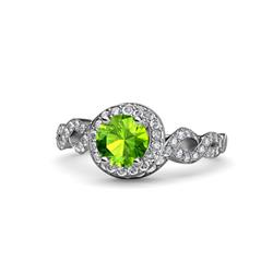 Hana Signature Peridot and Diamond Halo Engagement Ring ctw Round Peridot and Diamond Twisted Womens Halo Engagement Ring K White Gold